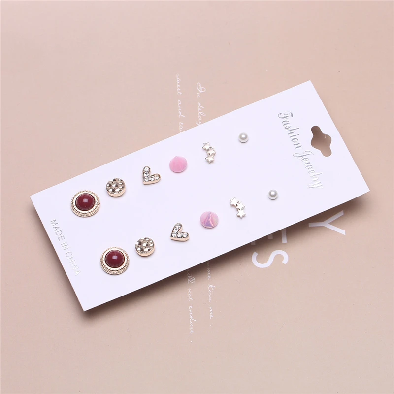CARTER LISA 12 pcs/set Star Vintage Stud Earrings Set Rhinestone Imitation Pearl For Women Gift Jewelry SEEA-S-35001 | Украшения и