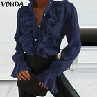 2022 повседневные топы и рубашки, женские модные однотонные Ретро Блузки VONDA с длинным Расклешенным рукавом, свободные женские элегантные рабочие блузы S-