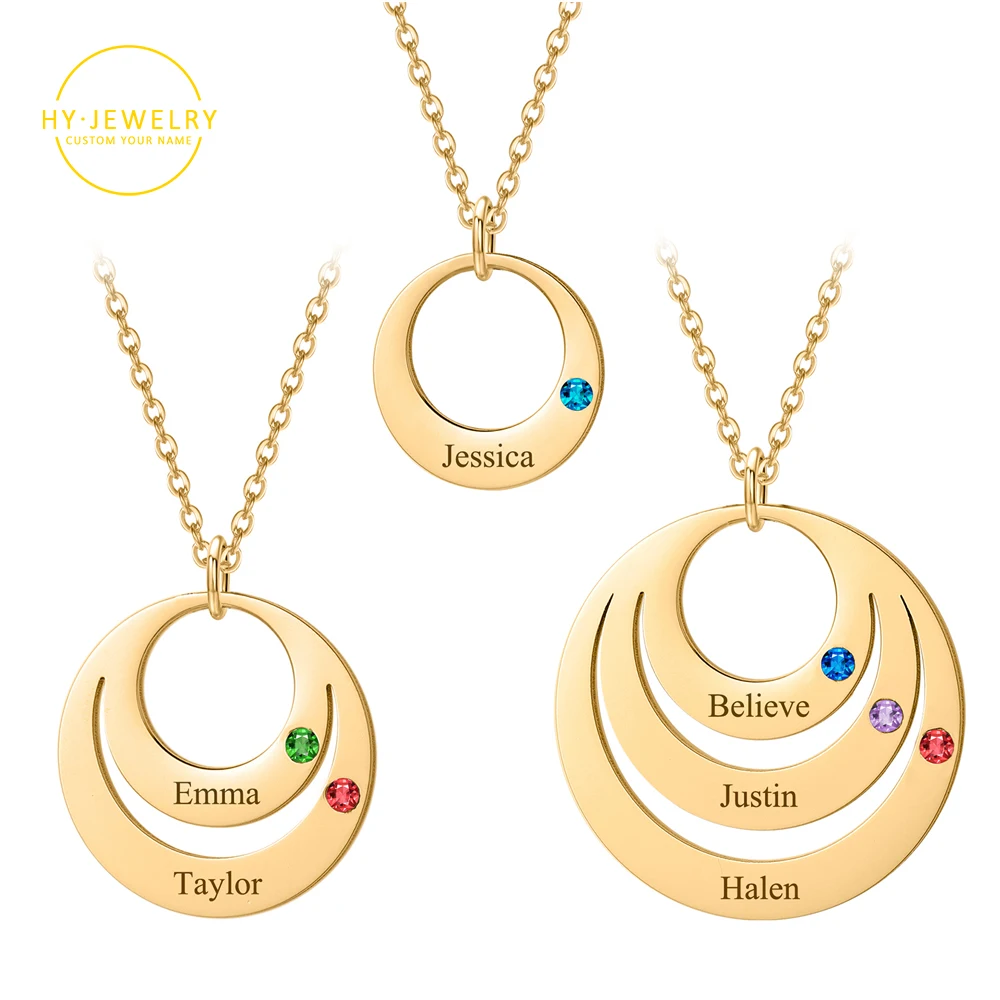 

Personalized Name Necklace Custom Birthstone Necklaces Engrave Names Necklace Charm Stainless Steel Round Jewelry Gift For Women