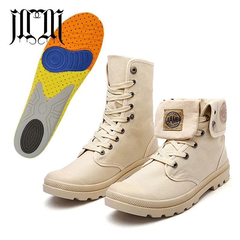 khaki-D MUMUELI/Спортивная парусиновая обувь с стелькой цвета хаки и бежевого цвета; коллекция года; Мужская Дизайнерская Повседневная дышащая походная обувь; модные ботинки с высоким берцем; 1328 - Цвет: khaki-D