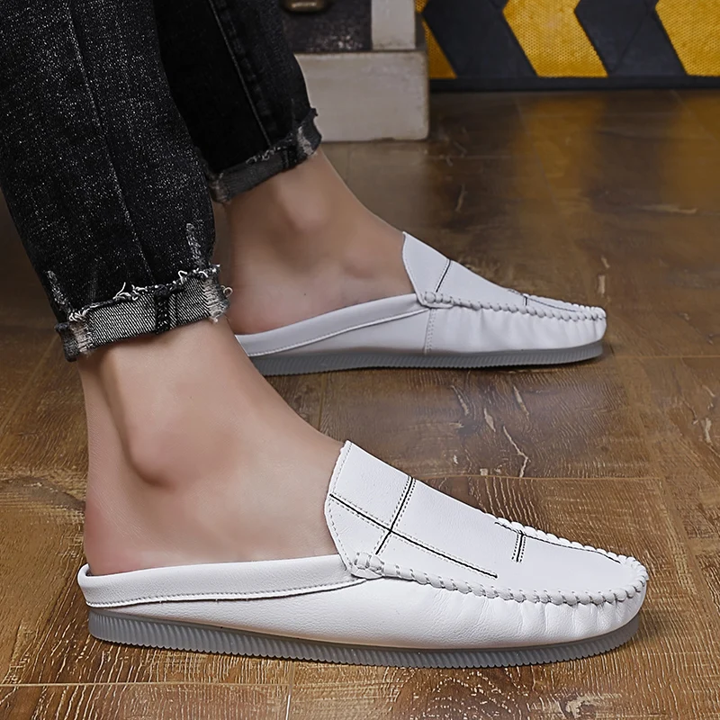 

Cool Drive Shoes For Men Mules Breathable Man Half Shoes Loafers Slippers Casual Summer Shoes Slip On Casual Sneakers Mens Flats