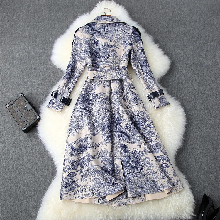 Женский Длинный тренчкот с поясом классический двубортный принтом повседневная