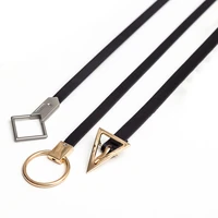 fashion metal geometric buckle belt for women thin long pu leather cummerbunds strap ladies dress corset waistband accessories