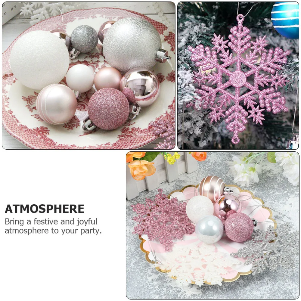 

24Pcs Christmas Snowflake Shaped Ornaments Christmas Tree Decorations (Pink)