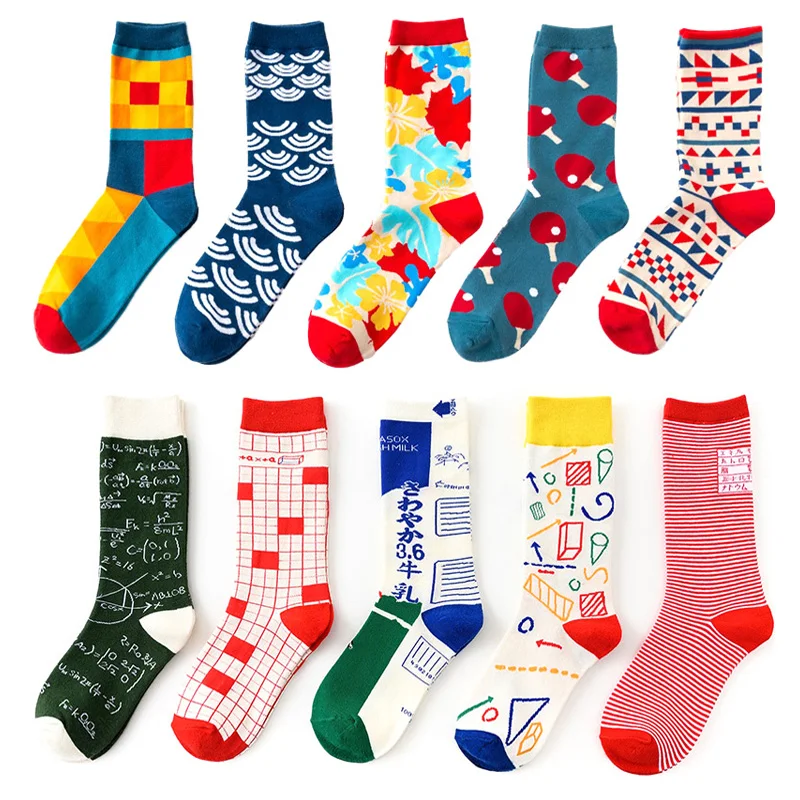 Мужские хлопковые Веселые носки с принтом модные для скейтборда в полоску