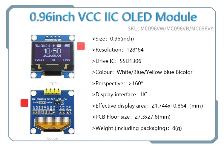 Модуль дисплея с OLED-дисплеем IIC I2C SPI 128X64 SSD1306 0 91 для модели White word серия ЖК-дисплеем