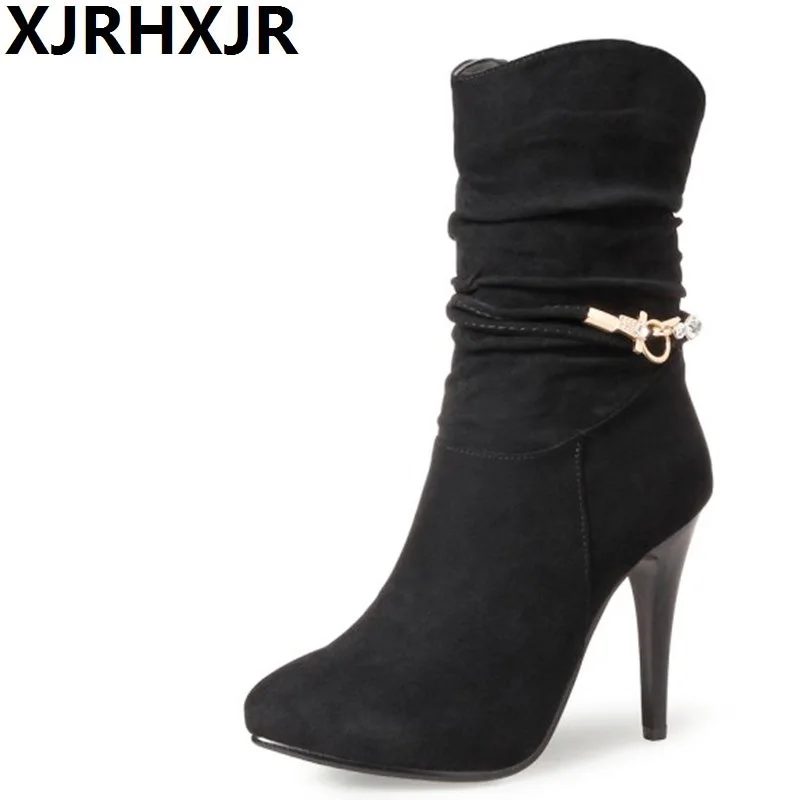 XJRHXJR Корейская версия замшевые пикантные высокие каблуки модные сапоги до