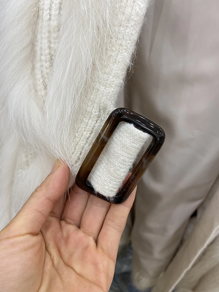 Women Real Fox Fur Knitting OverSize Loose Spring Fox Fur Strip Sewed Together Outside Decoration Lady's Fashion Sweater Coat