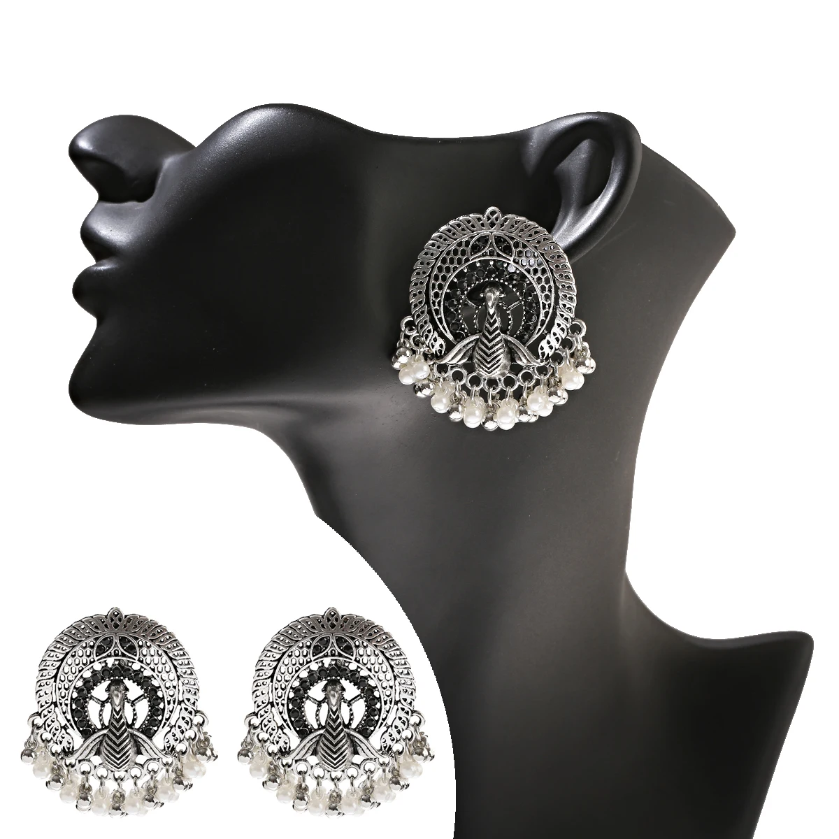 

Women's Earrings Peacock Tassel Retro Korean Geometric Stud Earrings for Women Gold Small Metal Pearl Earring 2021 Jewelry