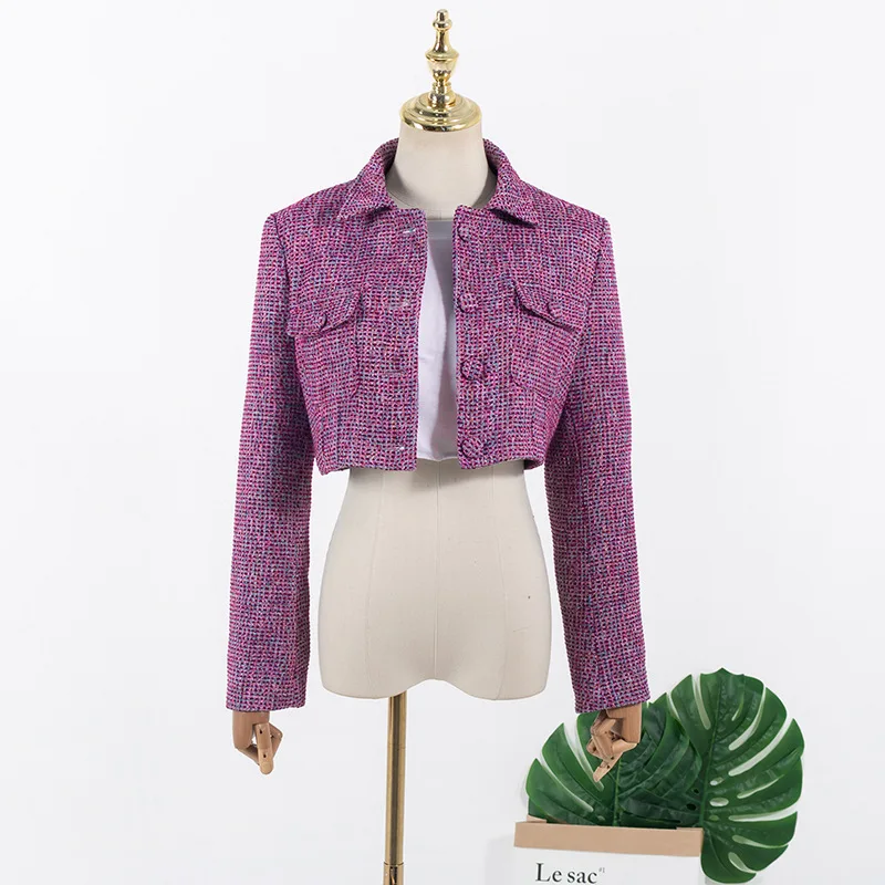 Комплект женский из двух предметов элегантный короткий пиджак с длинным рукавом