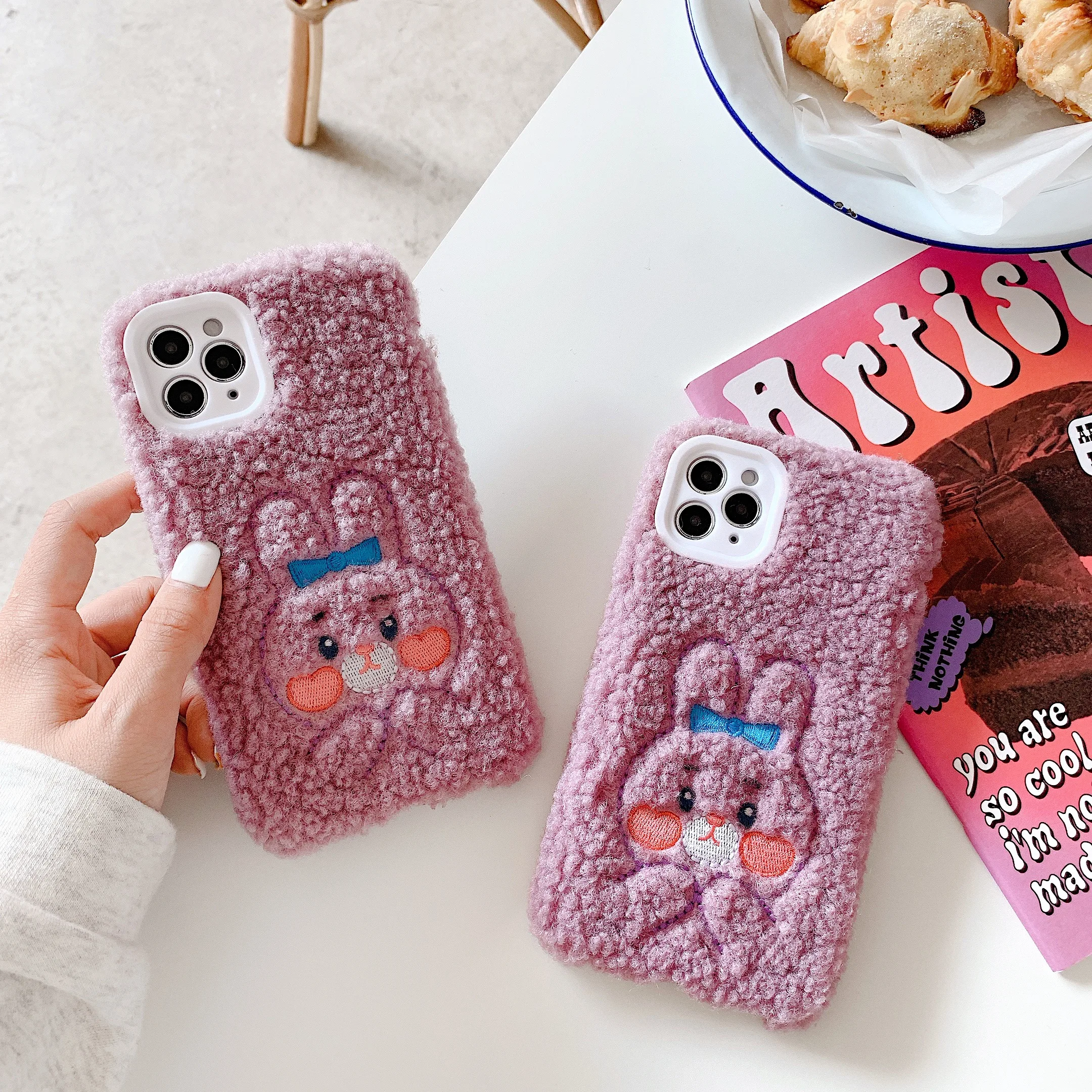 

Embroidery plush-purple rabbit suitable for iphone11ProMax mobile phone case 7 / 8plus x xsmax xr protective cover