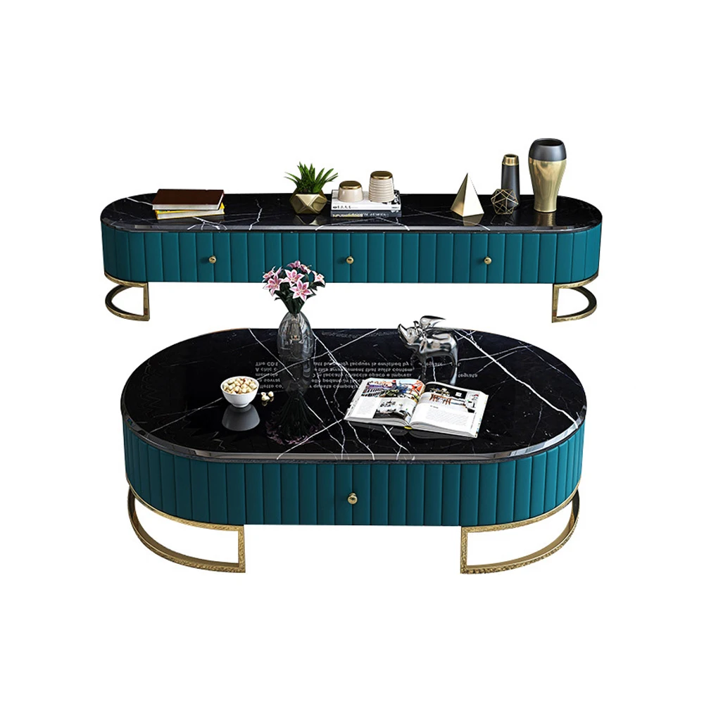 Чайный столик bluek/white гостиная ТВ монитор Мраморная кожа овальный край шкафа