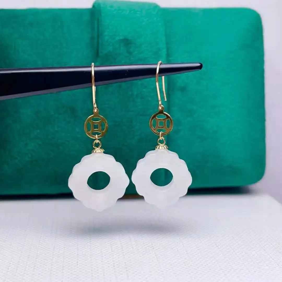 

Shilovem 18k желтая натуральная белая яшма серьги-капли ювелирные изделия для женщин модные рождественские подарки для вечеринки 14 мм myme145598hby