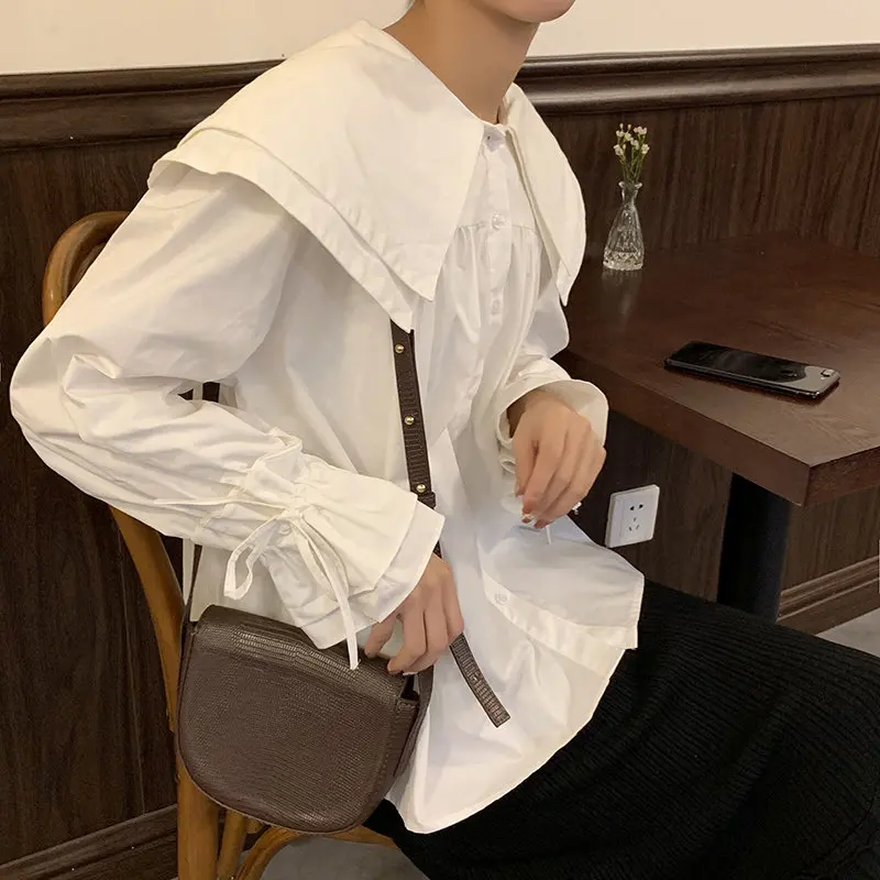 Блузка Alien Kitty Женская с воротником Питер Пэн изящная белая однотонная элегантная