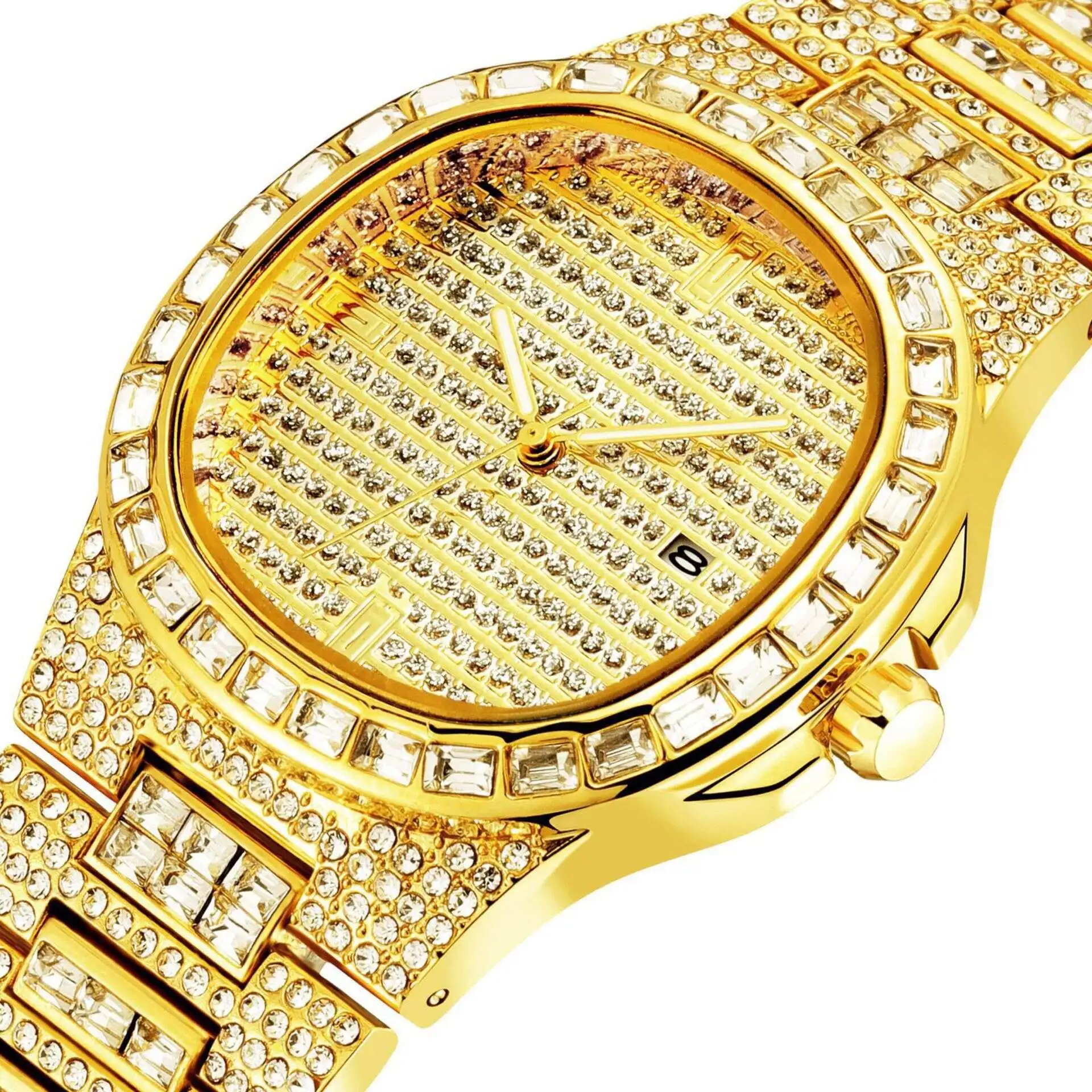 Мужские кварцевые часы Patek полностью алмазные золотые наручные класса ААА Nautilus