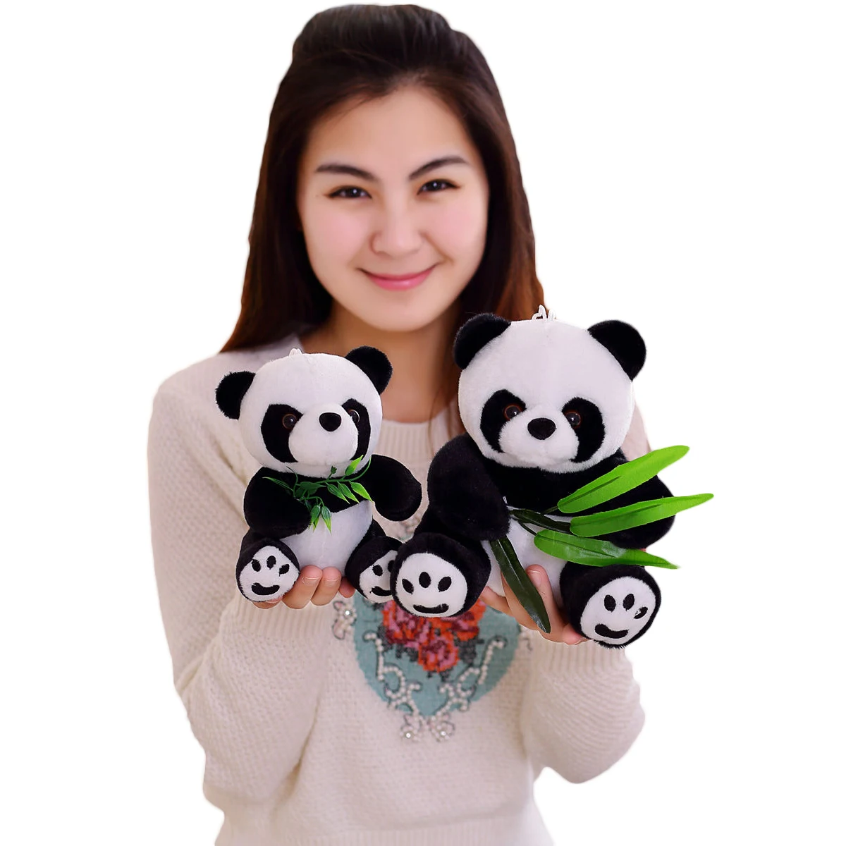 1PC Vivid Funny Panda with Bamboo Leaves Plush Toys Soft Cartoon Animal Black and White Stuffed Pendant Doll Kids Gifts | Игрушки и