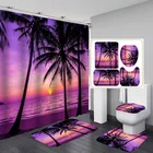 Фиолетовая занавеска для душа с изображением пляжного дерева, коврик для ванной, чехол для унитаза, коврик, набор для домашнего декора для ванной, водонепроницаемые занавески для ванной комнаты