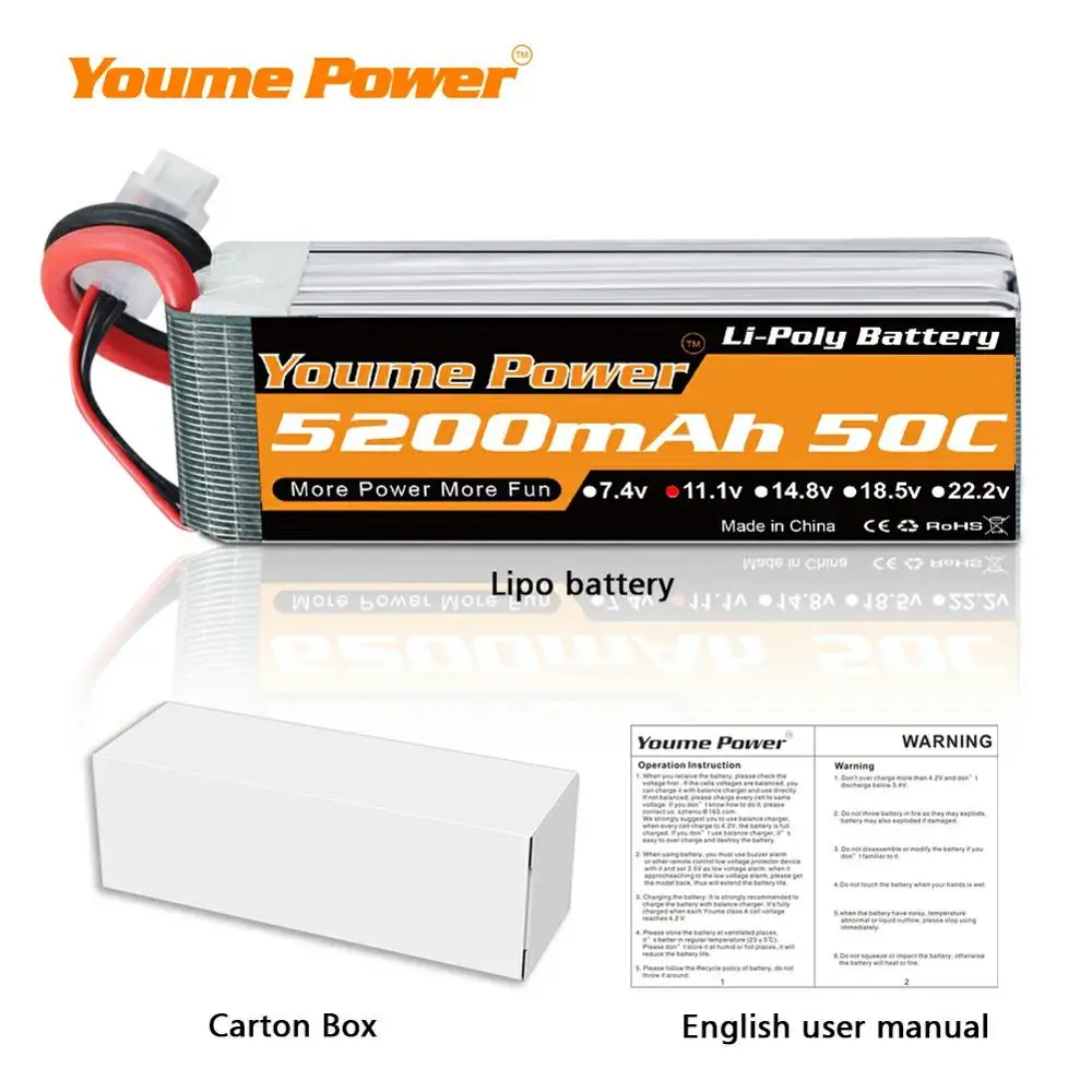 Youme 3s lipo батарея 11 1 v 5000mah 5200mah 50C с разъемом Deans для trex 1/12 1/10 RC автомобиль грузовик