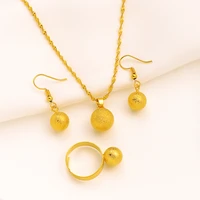 new fashion retro matte ball pendant necklace earrings gold color charm jewelry sets african arab jewelry gifts