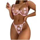 Сексуальный сексуальный бюстгальтер, трусики, комплекты пуш-ап, прозрачное женское Бюстье с цветочной вышивкой, тонкое нижнее белье без подкладки