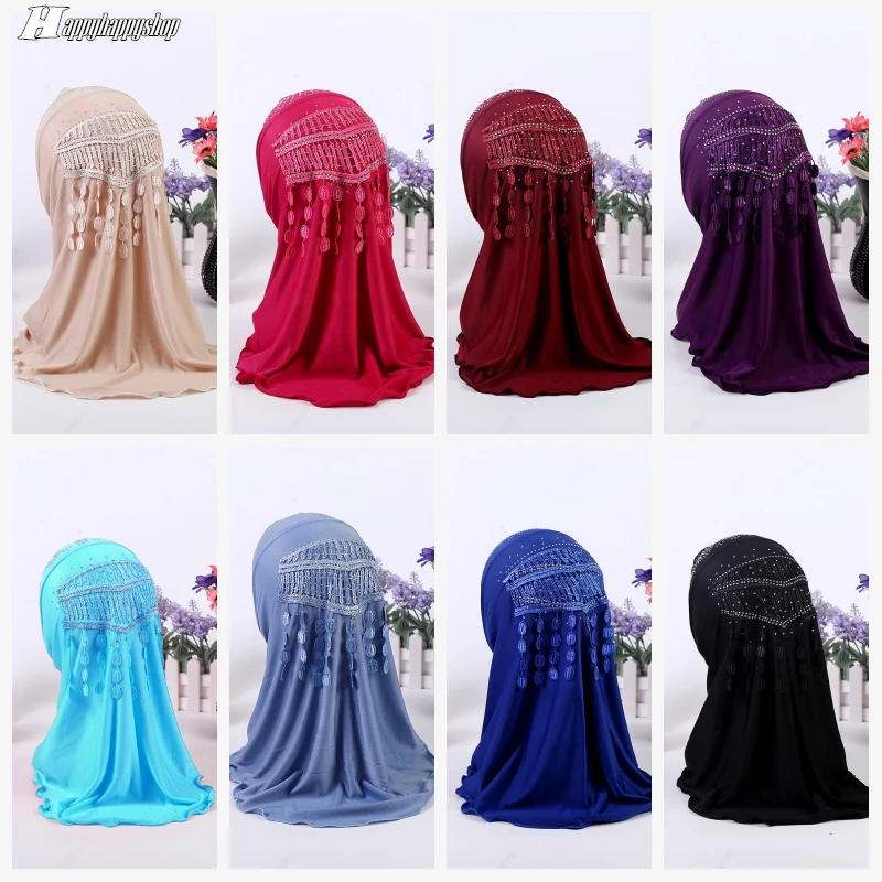 Женский хиджаб мусульманская Шапка тюрбан с бахромой для девочек 1 шт. шапка Amira