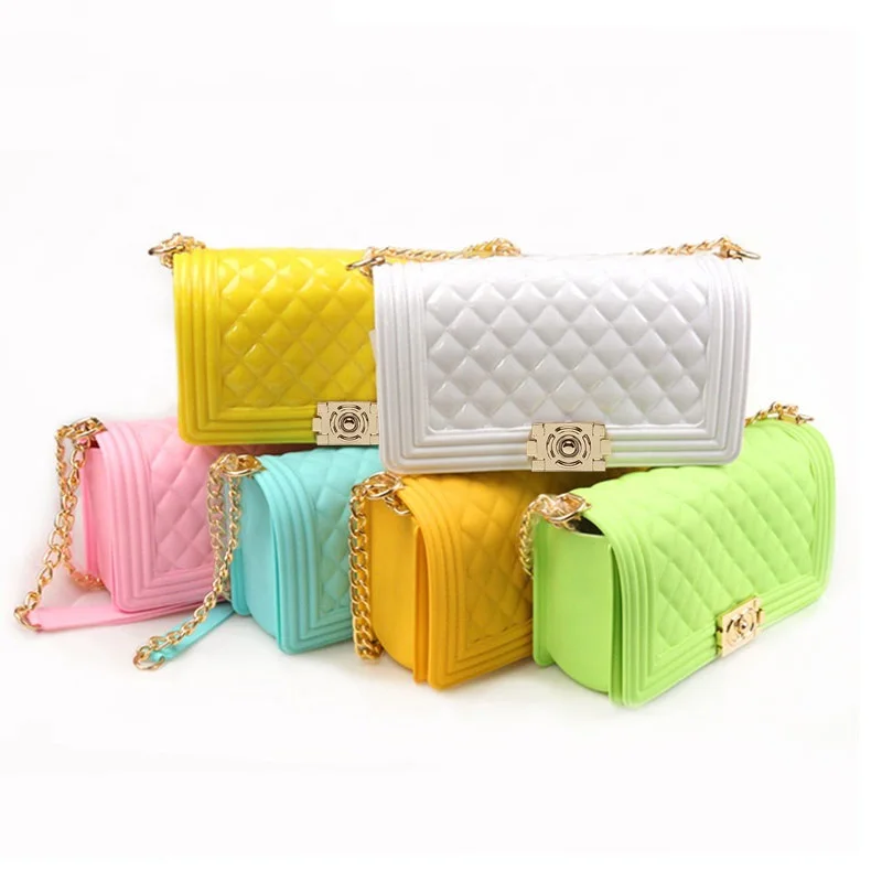 

Jelly Messenger Bag Solid Color Chains Cross Body Bags Diamond lattice Summer PVC Flap Sling Bag Sac A Main Femme Newest Trends