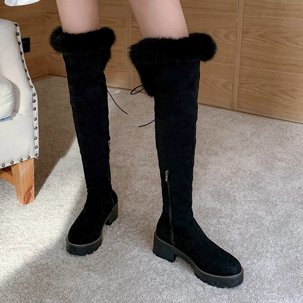

Brand New Big Size 43 Snow Boots Platform Zipper Keep Warm Add Fur Over The Knee Fashion Winter Boots Women Shoes Female