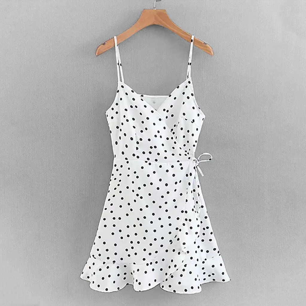 Женское летнее платье с оборками винтажное в горошек повседневное пляжное