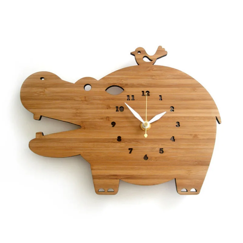 Настенные часы Banboo Hippo из бамбука и дерева бесшумные Современные для детской