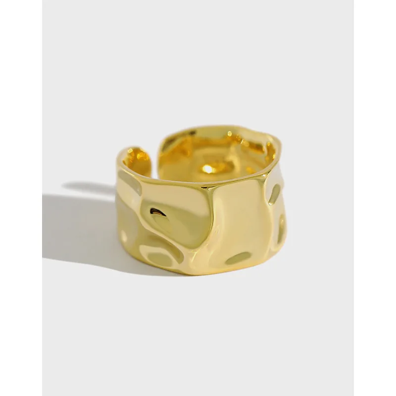 

Корейская версия S925 Серебряное кольцо холодный ветер неправильной формы вогнуто-Выпуклое широкое женское кольцо Позолоченное серебряное ...