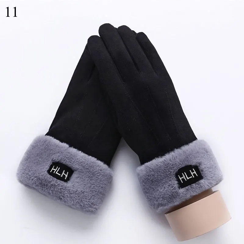 

Touch Screen Cute Bear Mittens Warm Faux Cashmere Double Thick Plush 1 Pairs Suede Leather Full Finger Gloves Driving Gloves