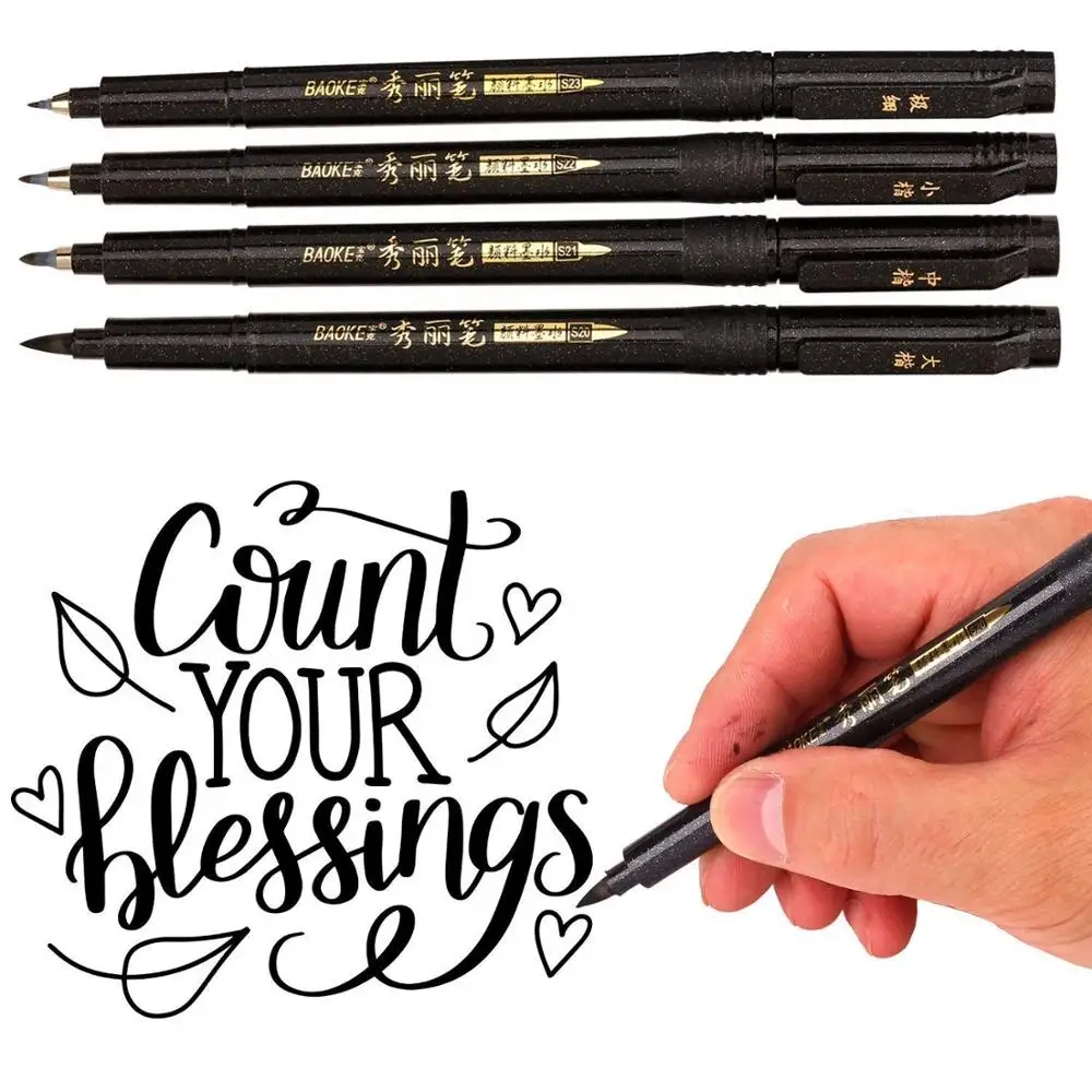 

4pcs calligraphy pen set Fine Medium Brush tip for Hand Lettering Drawing Writing signature Illustration School Free shipping