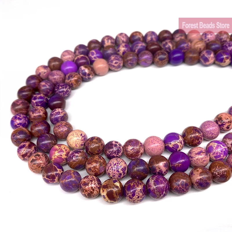 

Natural Purple Sea Sediment Turquoise Imperial Jasper Gemstone Round Beads Diy Bracelet for Jewelry Making 15" Strand 6 8 10MM