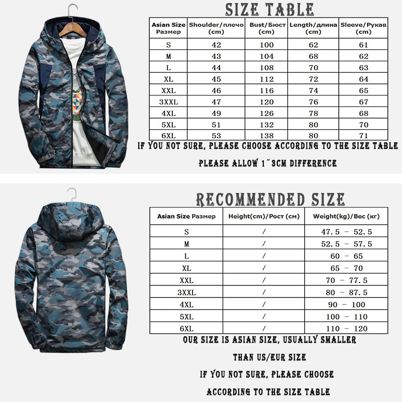 

6XL Windbreaker For Male 2021 Men Fashion Camouflage Waterproof Windproof Jacket Autumn Men's Hooded Thin Sunscreen Coat