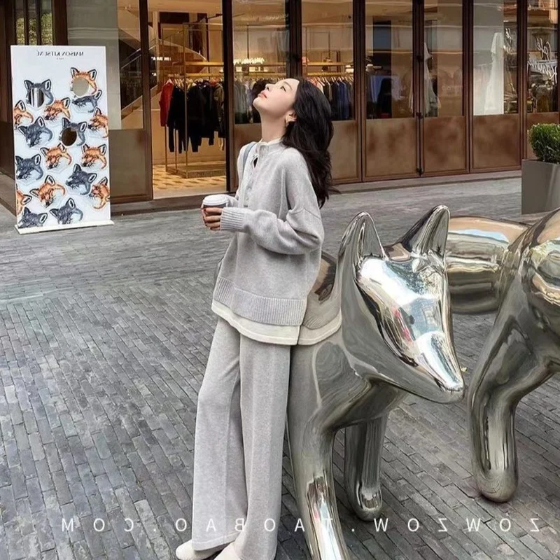 Осенний Модный повседневный комплект из 2 предметов пуловер с длинным рукавом