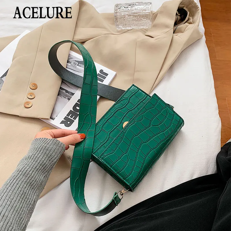 

ACELURE Solid Color Alligator PU Leather Shoulder Bags for Women Fashion Small Crossbody Messenger Bags Ladies Shopping Purse