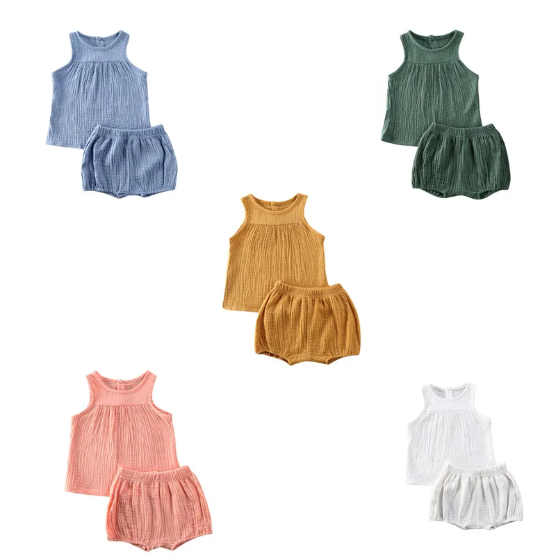 

Летняя одежда для маленьких девочек и мальчиков, из хлопка и льна