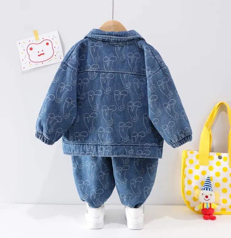 Модные зимние детские спортивные костюмы ковбойские из двух предметов джинсовый