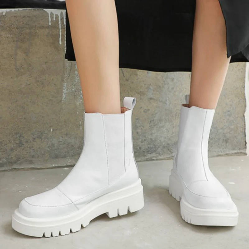 

KemeKiss New Fashion Real Leather Ankle Boots Round Toe Thick Bottom Slip On Shoes Casual Ladies Footwear Size 34-39