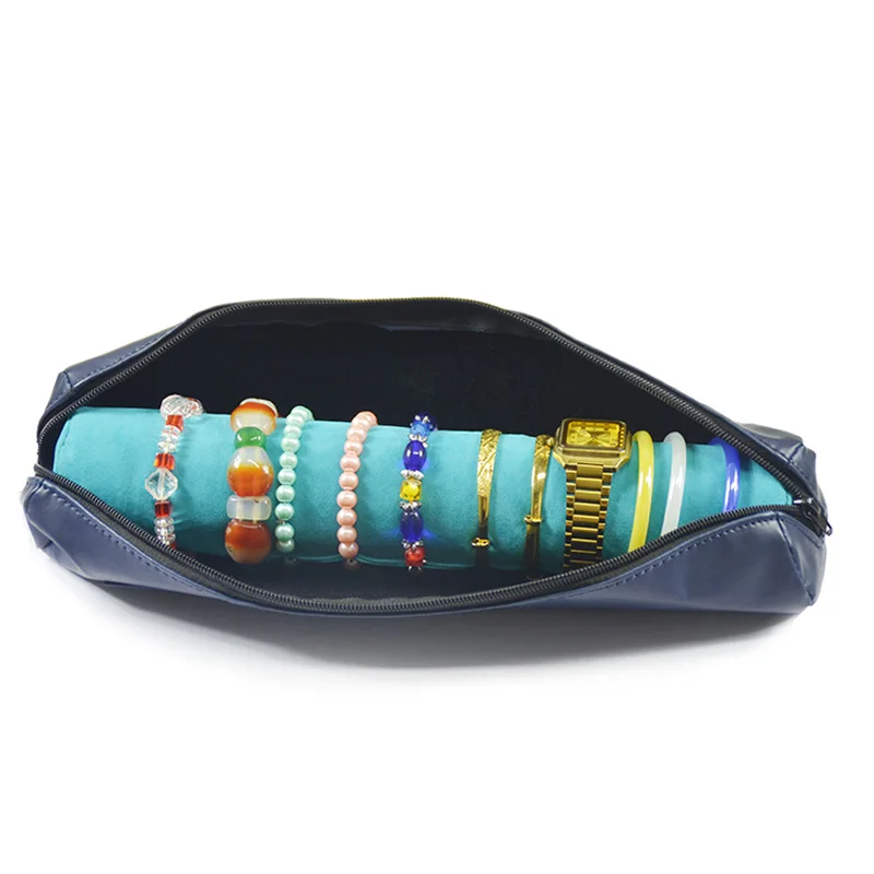 Jewelry Storage Portable Display Cases Organizer Jewellery Travel Roll for Watch and Bracelet Bag - Цвет: Blue PU