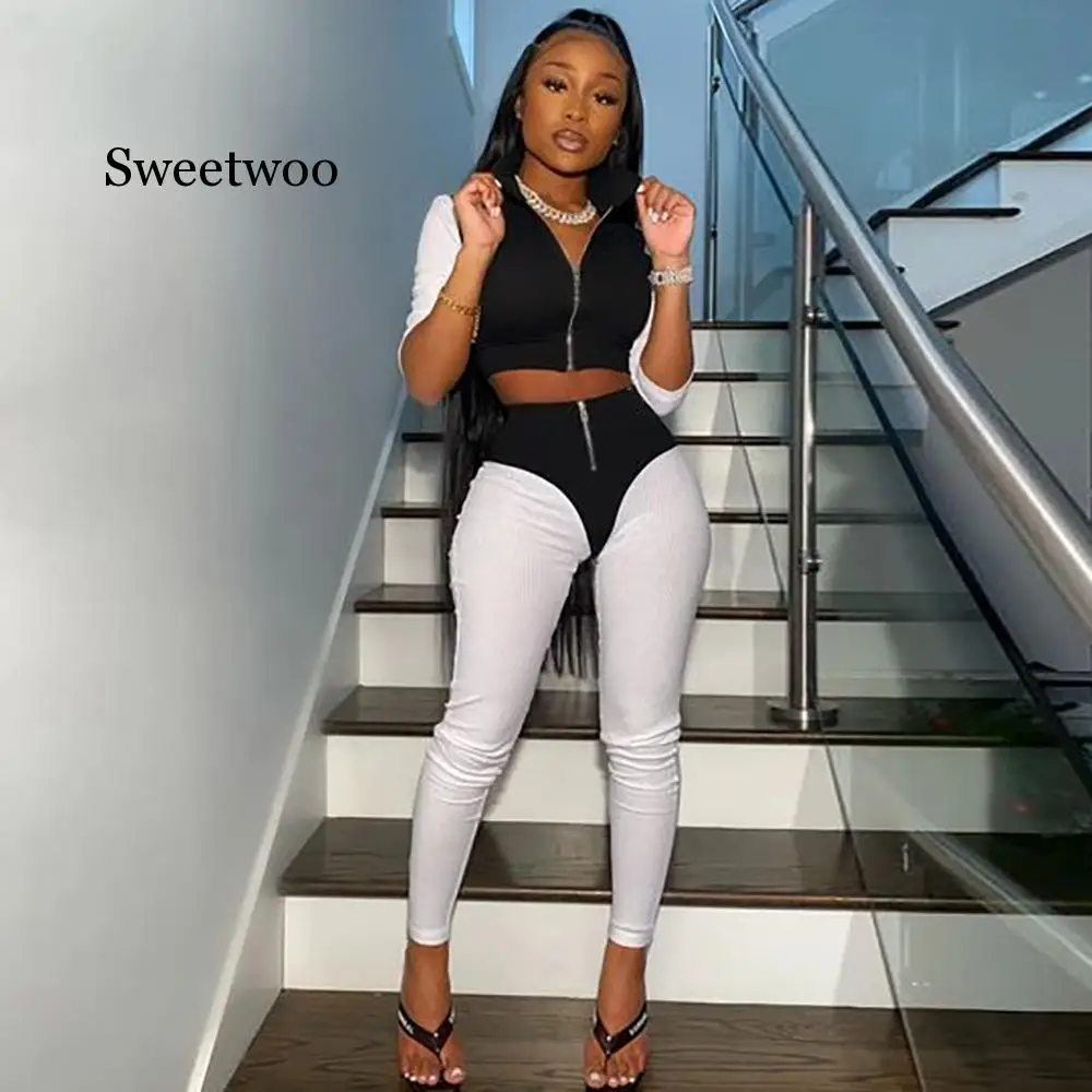 Новинка 2020 осенне весенний женский спортивный костюм SWEETWOO полосатый Спортивный