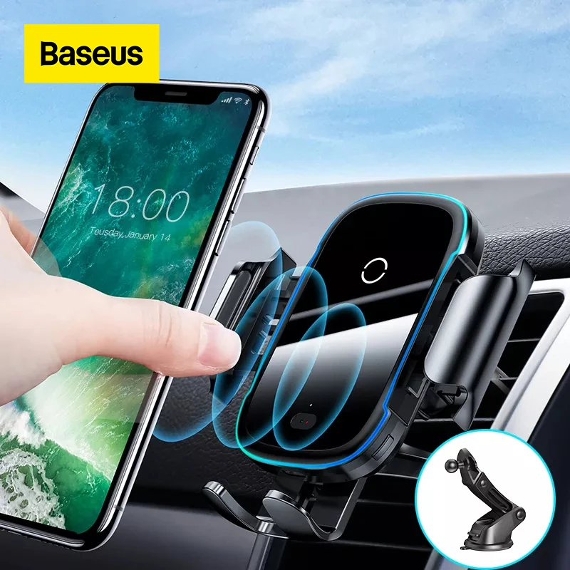Baseus Wireless Car Charger For iPhone 13 Light Electric 2 in 1 Wireless Charger 15W Car Phone Holder For Huawei Samsung Xiaomi