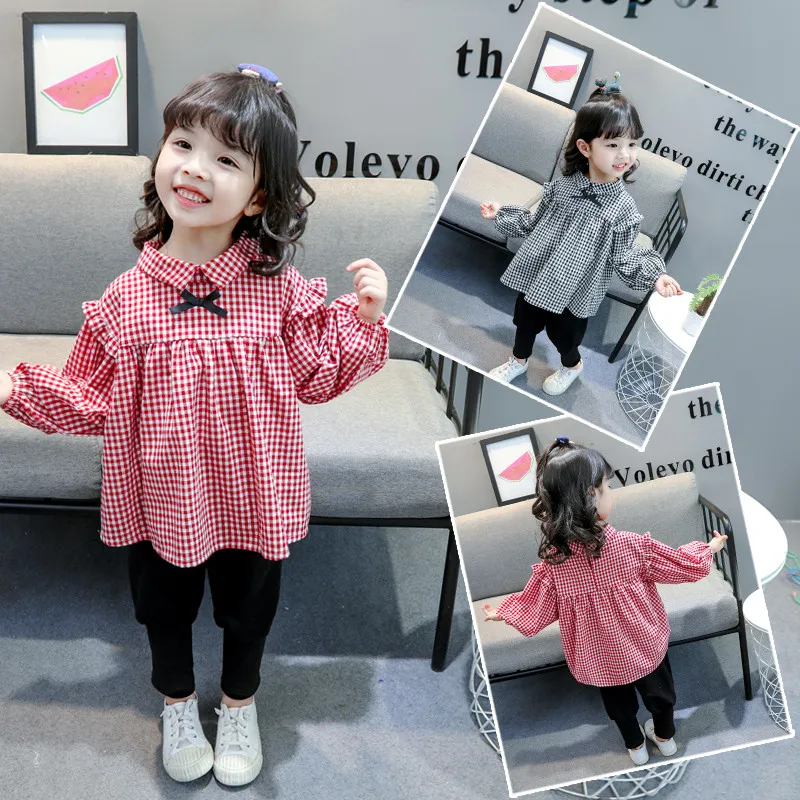 

Детское хлопковое демисезонное платье в клетку, с цветочным принтом