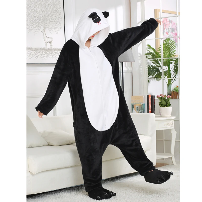 Милая панда кигуруми пижамы Медведь Комбинезоны для взрослых двойной молнии