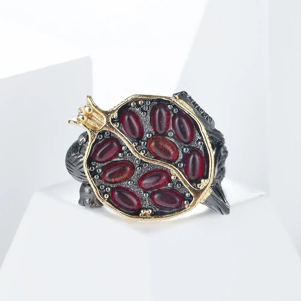 

Vintage Women Jewelry Pomegranate Design Rhinestone Party Gifts Ring Size 7-10