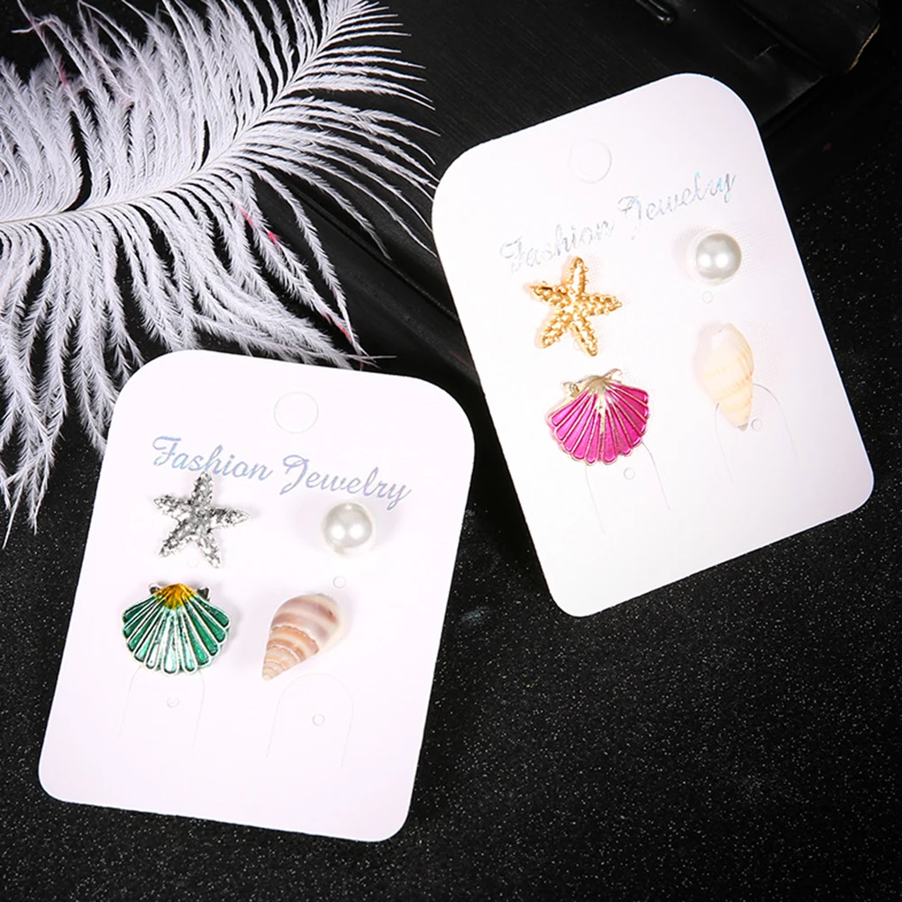 

Cute Colorful Shell Pearls Alloy Boho Earrings for Girls Women Children Birthday Gift Lovely Jewelry Stud Earrings 4Pcs/Set
