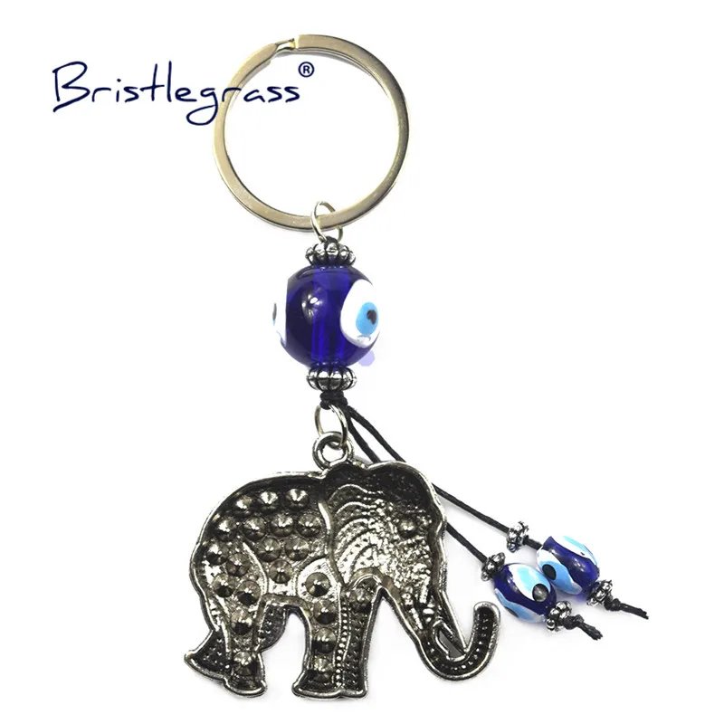 BRISTLEGRASS Turkish Blue Evil Eye Elephant Key Chains Ring Holder Keychains Amulet Lucky Charm Hanging Pendant Blessing Protect