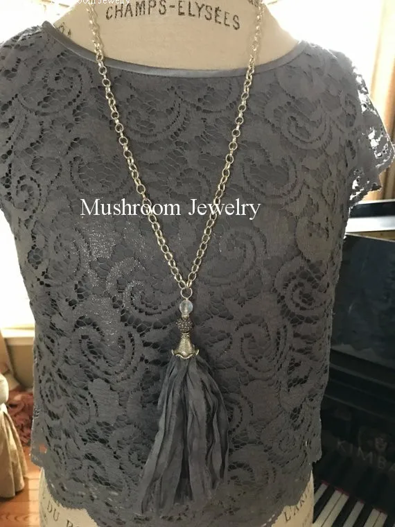 Boho Chic Silver Plated Chain Sari Silk Tassel Necklace Women | Украшения и аксессуары
