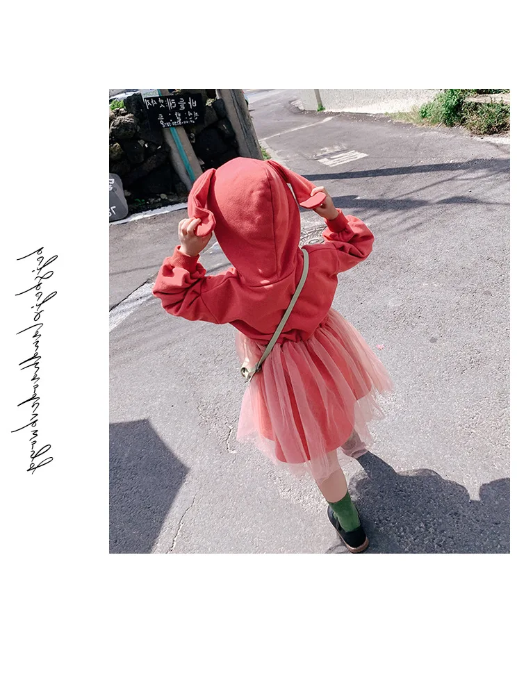 Милое Сетчатое платье принцессы с капюшоном и заячьими ушками в Корейском стиле