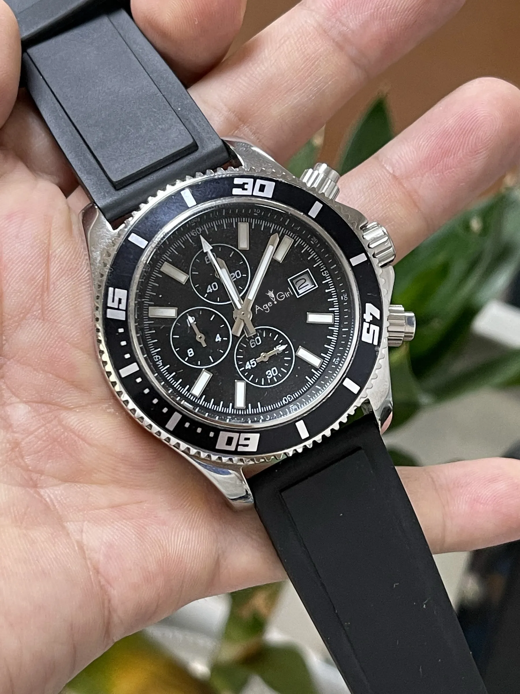 

2021 Luxury New Men Quartz Chronograph Ceramic Bezel Stopwatch Watch Blue Stainless Steel Black Rubber Sapphire Watches 44mm